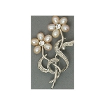 Vintage Style Floral Brooch with Rhinestone & Freshwater Pearls