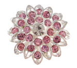 Pink Rhinestone Flower Blossom Silver Tone Brooch