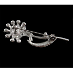 Art Deco Silver Tone Flower Blossom Pink Clear Rhinestone Brooch
