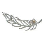 Art Nouveau Stylized Feather Citrine Rhinestone Accent Brooch