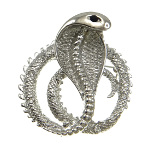 Silver Tone Figural Cobra Snake Rhinestone Accent Brooch