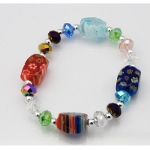 Millefiori & Faceted Crystal Glass Stretch Bracelet