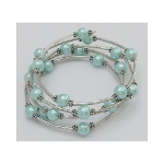 Adjustable Pearl Bead & Silver Wrap Bracelet ~ Light Blue
