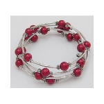 Adjustable Pearl Bead & Silver Wrap Bracelet ~ Crimson