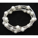 Adjustable Pearl Bead & Silver Wrap Bracelet ~ Bridal White