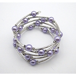 Adjustable Pearl Bead & Silver Wrap Bracelet ~ Lavender