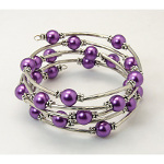 Adjustable Pearl Bead & Silver Wrap Bracelet ~ Purple
