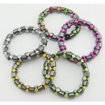 Mixed Hematite Stretch Bracelets with Colored Beads