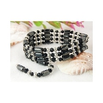 Magnetic Hematite & Faceted Glass Beads Wrap Bracelets ~ Black