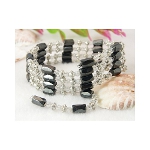 Magnetic Hematite & Faceted Glass Beads Wrap Bracelets ~ White