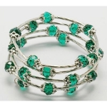 Adjustable Glass Bead & Silver Wrap Bracelet ~ Emerald