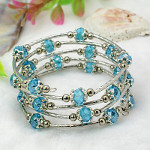 Adjustable Glass Bead & Silver Wrap Bracelet ~ Azure Blue