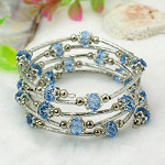 Adjustable Glass Bead & Silver Wrap Bracelet ~ Cornflower Blue