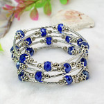 Adjustable Glass Bead & Silver Wrap Bracelet ~ Cobalt Blue