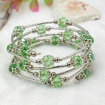 Adjustable Glass Bead & Silver Wrap Bracelet ~ Sage Green
