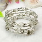 Adjustable Glass Bead & Silver Wrap Bracelet ~ Clear Crystal