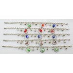 Mixed Adjustable Evil Eye Glass Bead Charm Bracelets