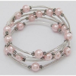 Adjustable Pearl Bead & Silver Wrap Bracelet ~ Pink