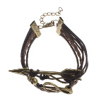 Bronze Tone Leather Cord Music G Clef Skull Infinity Bracelet