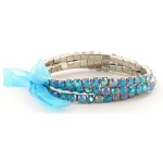 Faux AB Rhinestone Stretch Bracelet ~ Blue on Silver Tone