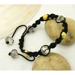 Shambhala Faceted Crystal & Gold Bead Bracelet ~ Light Smoke