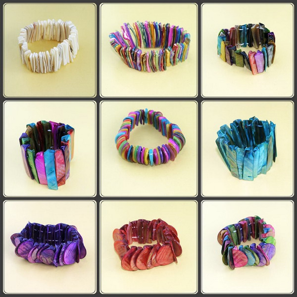 Mixed Dyed & Natural Iridescent Shell Stretch Bracelets