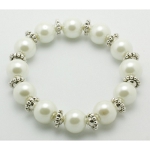 White Pearl Bead & Tibetan Silver Spacer Stretch Bridal Bracelet