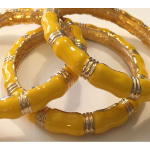Gold Tone Yellow Enamel Bamboo Bangle Bracelet