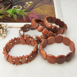 Mixed Genuine Solid Goldstone Gemstone Stretch Bracelet