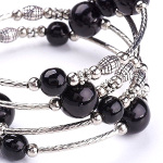 Adjustable Pearl Bead & Silver Wrap Bracelet ~ Black
