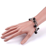 Adjustable Pearl Bead & Silver Wrap Bracelet ~ Black
