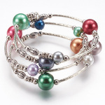 Adjustable Pearl Bead & Silver Wrap Bracelet ~ Multi