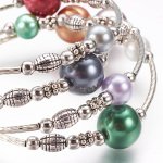 Adjustable Pearl Bead & Silver Wrap Bracelet ~ Multi