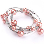 Adjustable Pearl Bead & Silver Wrap Bracelet ~ Orange