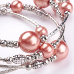 Adjustable Pearl Bead & Silver Wrap Bracelet ~ Orange