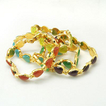 Mixed Cats Eye Heart Gemstone Brass Clasp Bracelets