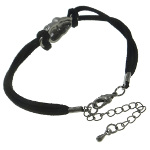 Pewter Tone Biker Punk Skull on Black Suede Bracelet