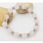 Pink Quartz Gemstone & Tibetan Silver Spacers Stretch Bracelet