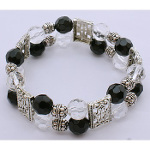 Elegant Black White Crystal & Tibetan Spacer Stretch Bracelet