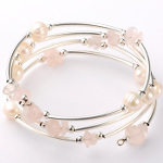 Gemstone Chip FW Pearl & Silver Wrap Bracelet ~ Pink Quartz