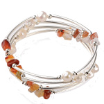 Gemstone Chip FW Pearl & Silver Wrap Bracelet ~ Agate