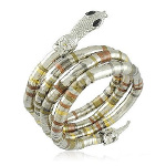 Egyptian Revival Silver Tone Long Wrap Snake Bracelet