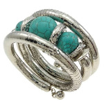 Chunky Long Boho Silver Tone Metal Wrap Bracelet Turquoise Beads