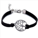 Nature Theme Silver Tone Tree Silhouette Black Velvet Bracelet