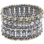 Renaissance Style Rhinestone Beaded Stretch Bracelet ~ White