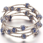 Adjustable Gemstone Bead & Silver Wrap Bracelet Lapis Lazuli