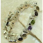 Sterling Silver Multi Gemstone Adjustable Bracelet