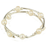 Adjustable White Freshwater Pearl & Silver Wrap Bracelet