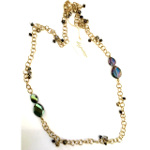 Designer Elly Preston Long Gold Tone Circle & Crystal Necklace