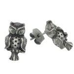 Zinc Owl Earrings with Rhinestone Eyes